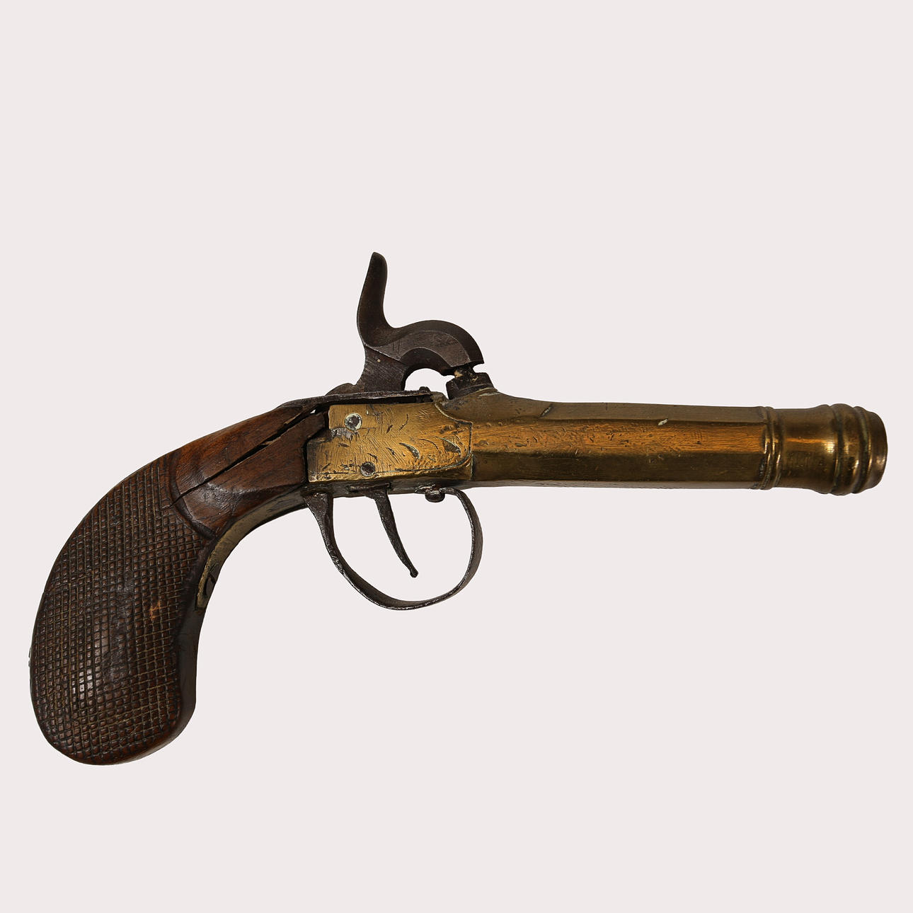 PERCUSSION PISTOL, Belgium, brass, 1850.