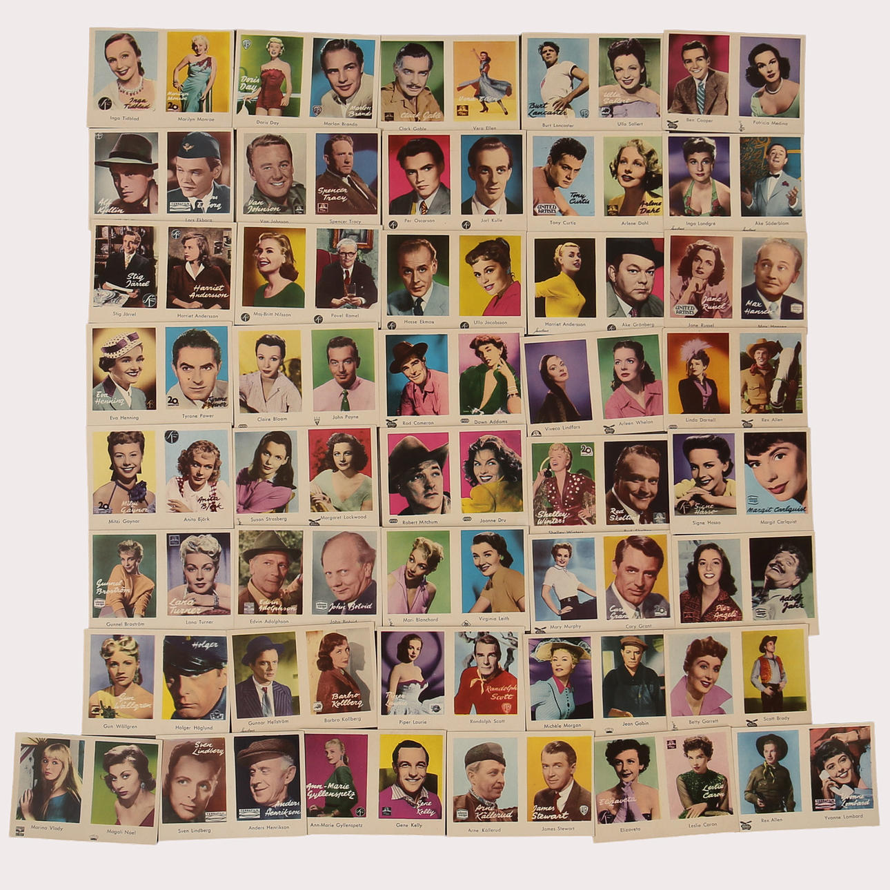 COLLECTIBLE CARDS, Film stars, uncut double sheets, including Marlon ...