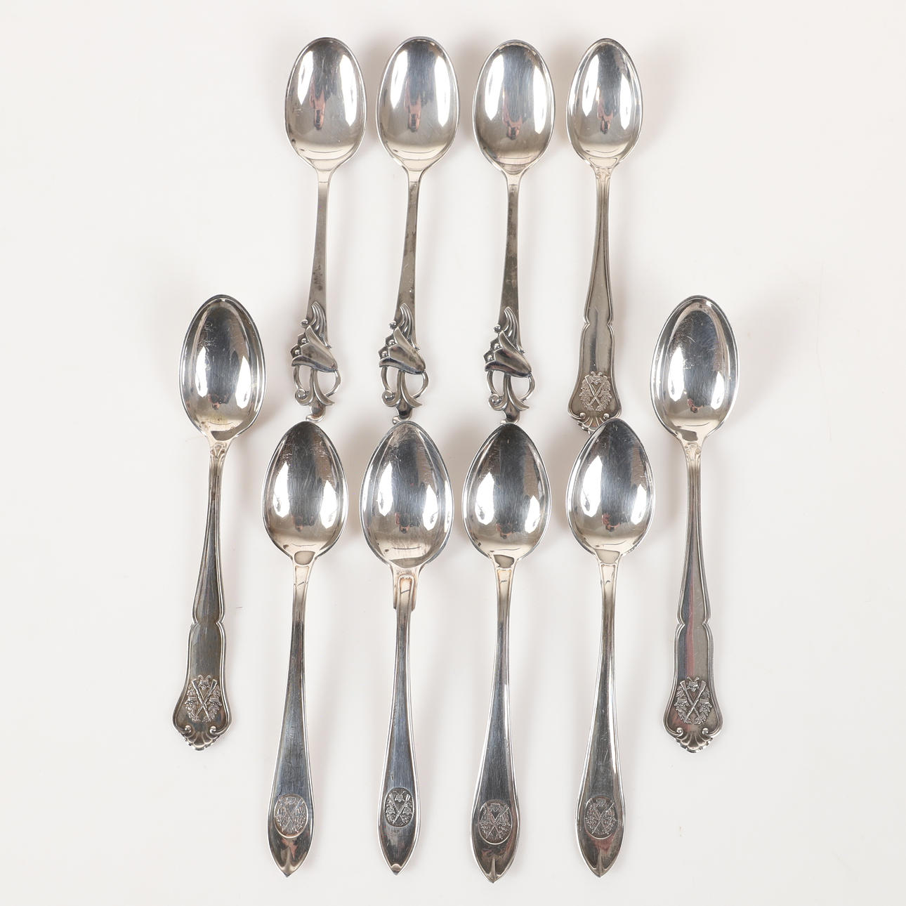 COFFEE SPOONS, 7+3 pieces, silver.