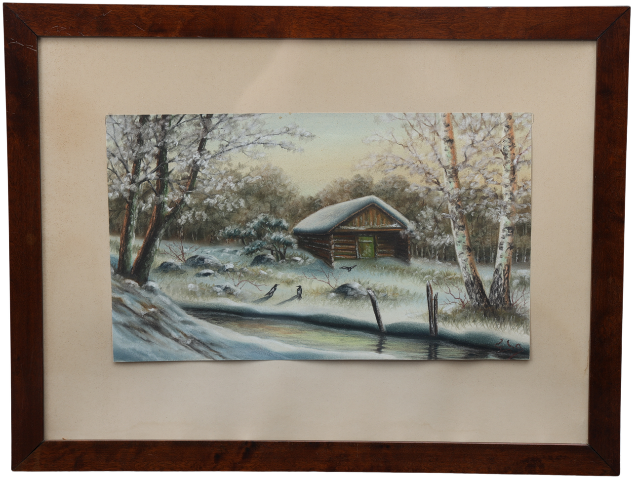 OIDENTIFIERAD KONSTNÄR. Forest landscape with cottage, indistinctly signed.