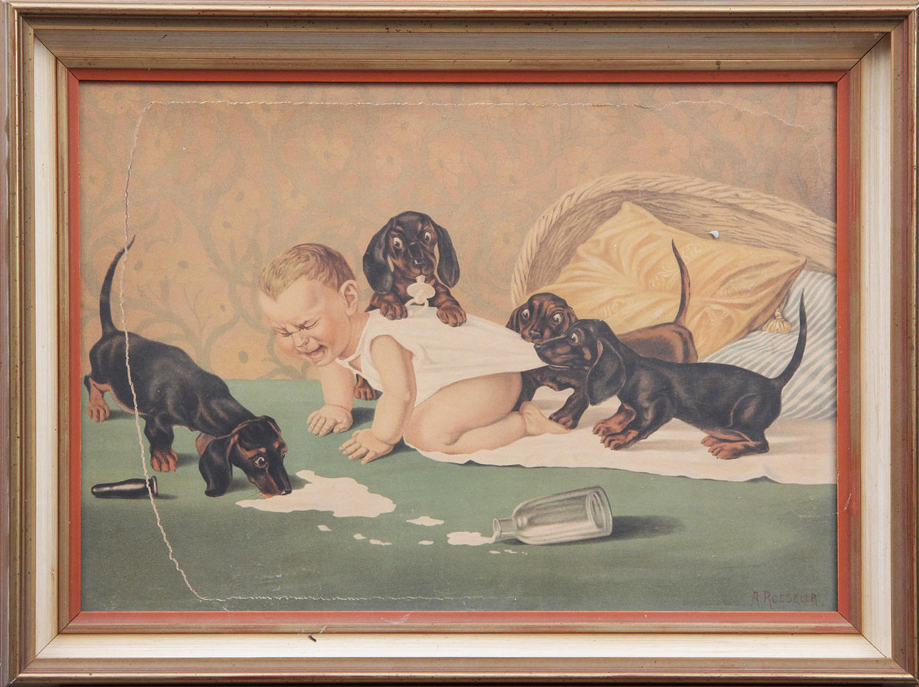 KONSTTRYCK, med bebis och hundar.