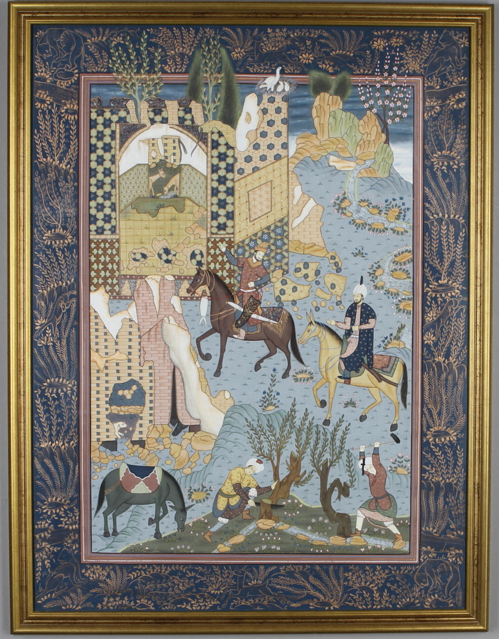 OKÄND KONSTNÄR. Landskap med ryttare, sidenmåleri, trol Indien, 1900-tal.