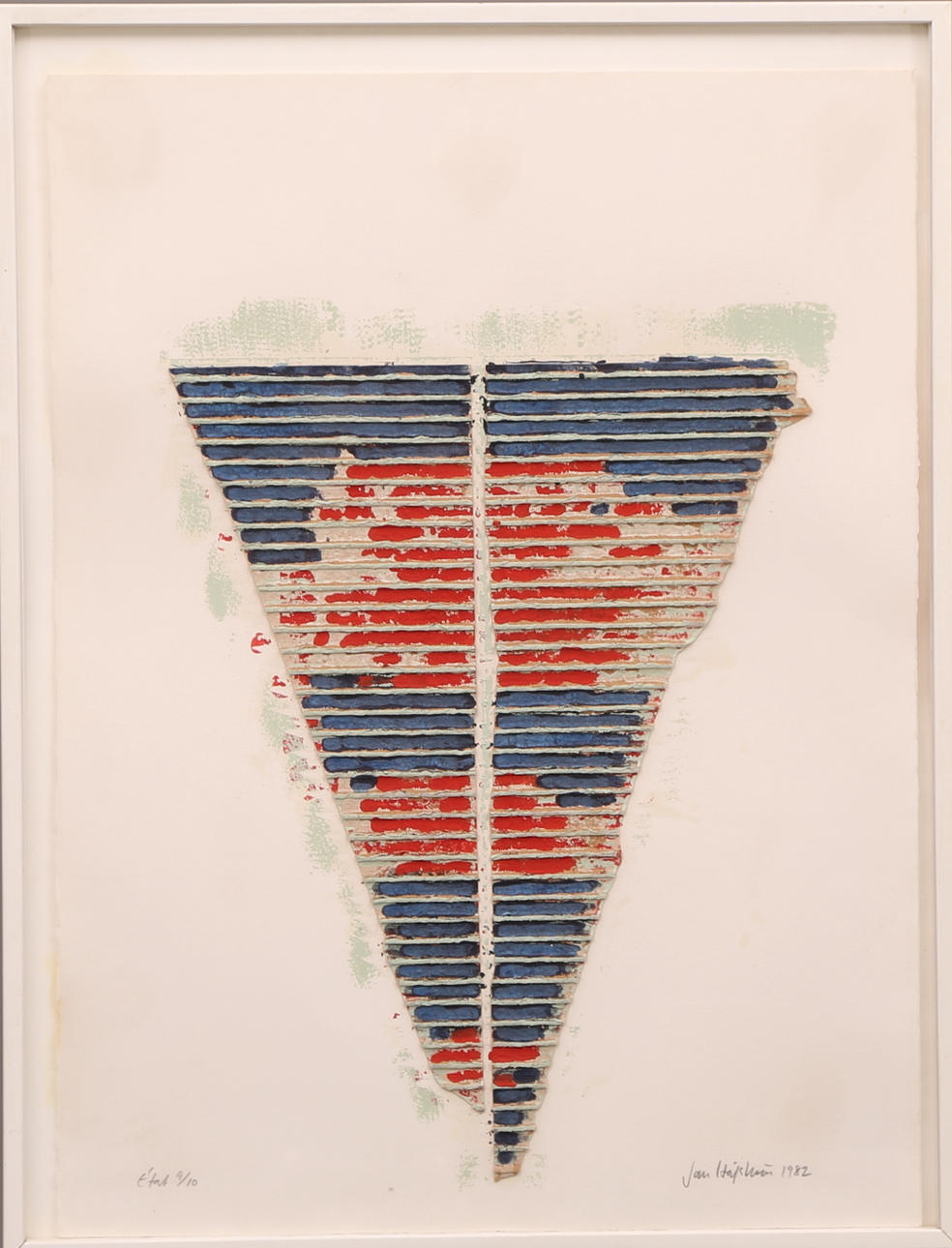 JAN HÅFSTRÖM. TAVLA, blandteknik med veckad papp, É fat 9/10, signerad Jan Håfström 1982, komposition.