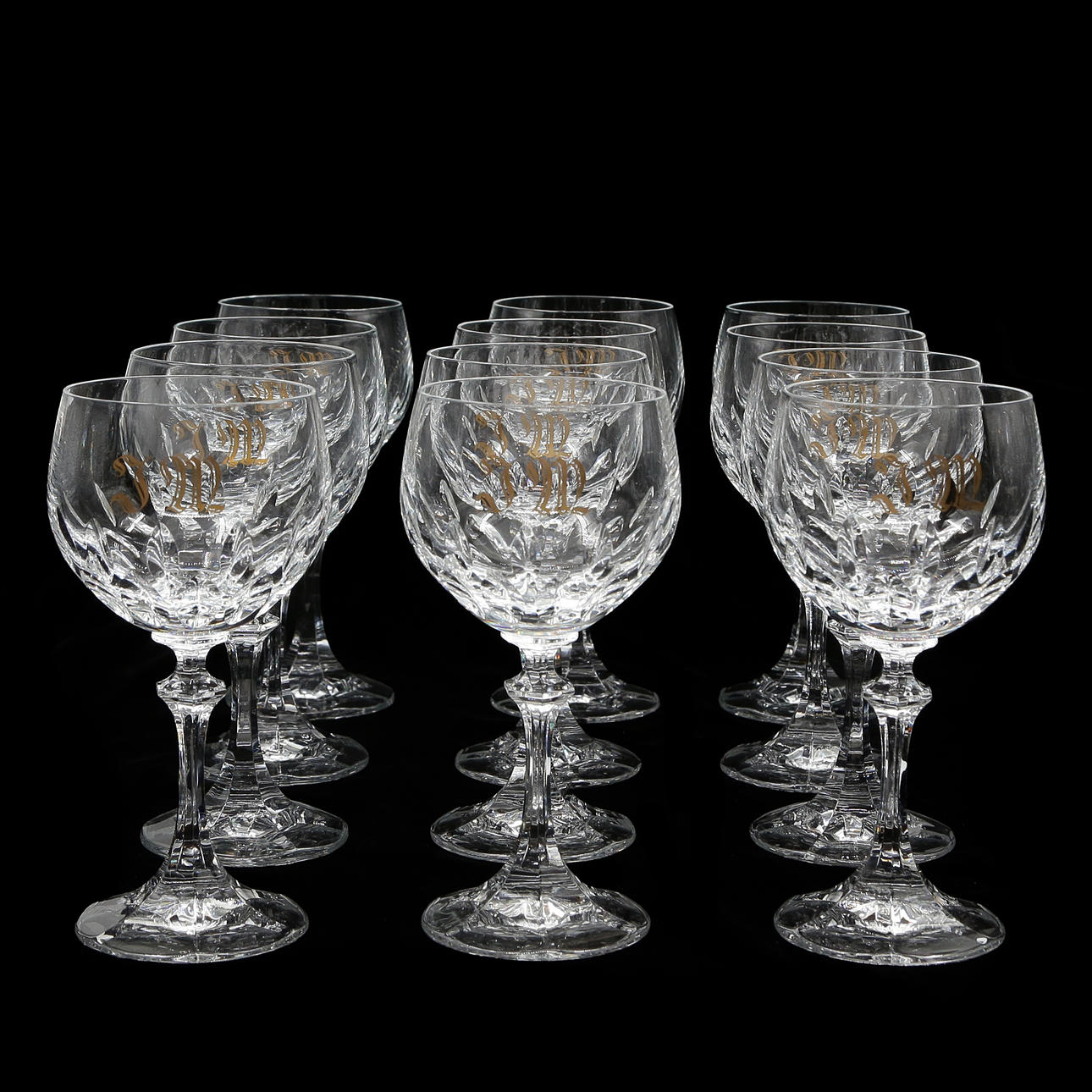 12 RÖDVINSGLAS, KRISTALL, 1900-TAL.