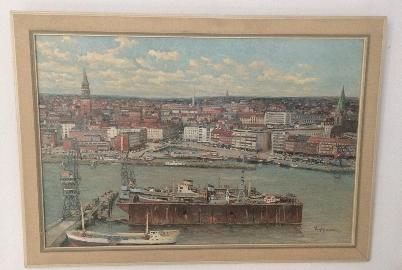 EWALD LIFFERTH. Kiel hamnmotiv, olja/duk, signerad, 1900-tal.