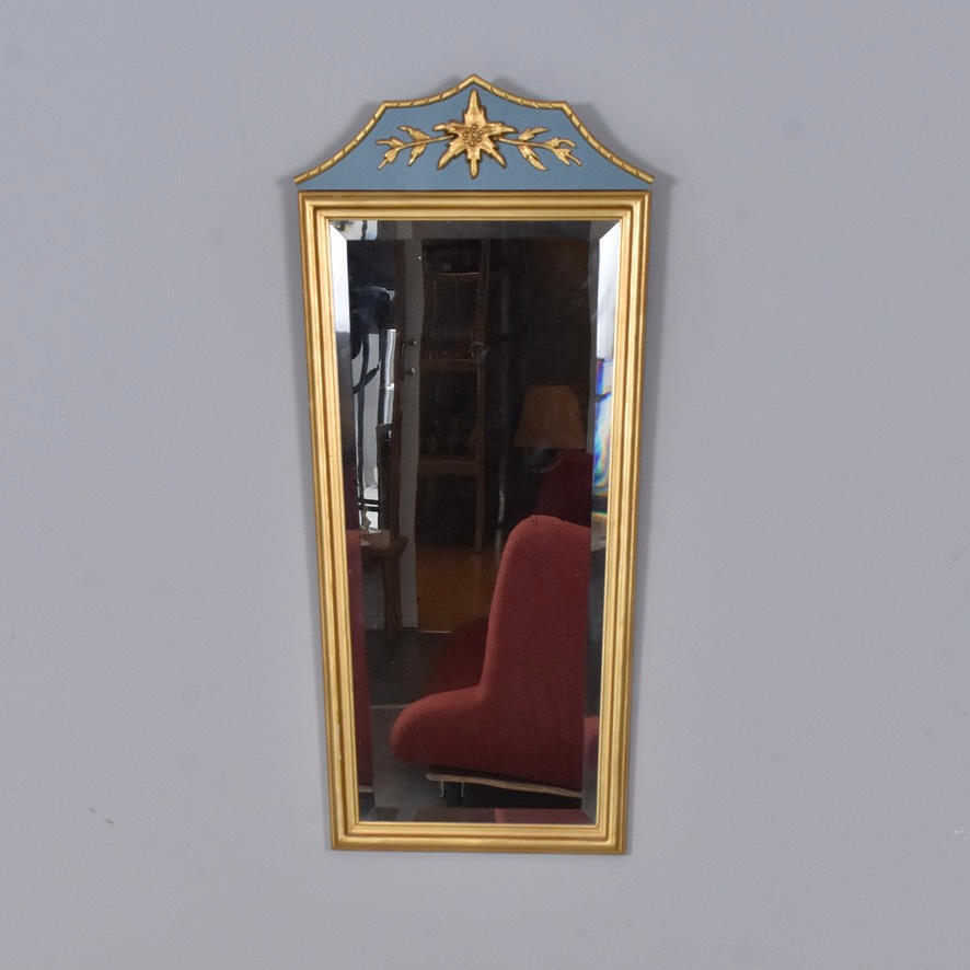 WALL MIRROR, bronzed and painted wood.