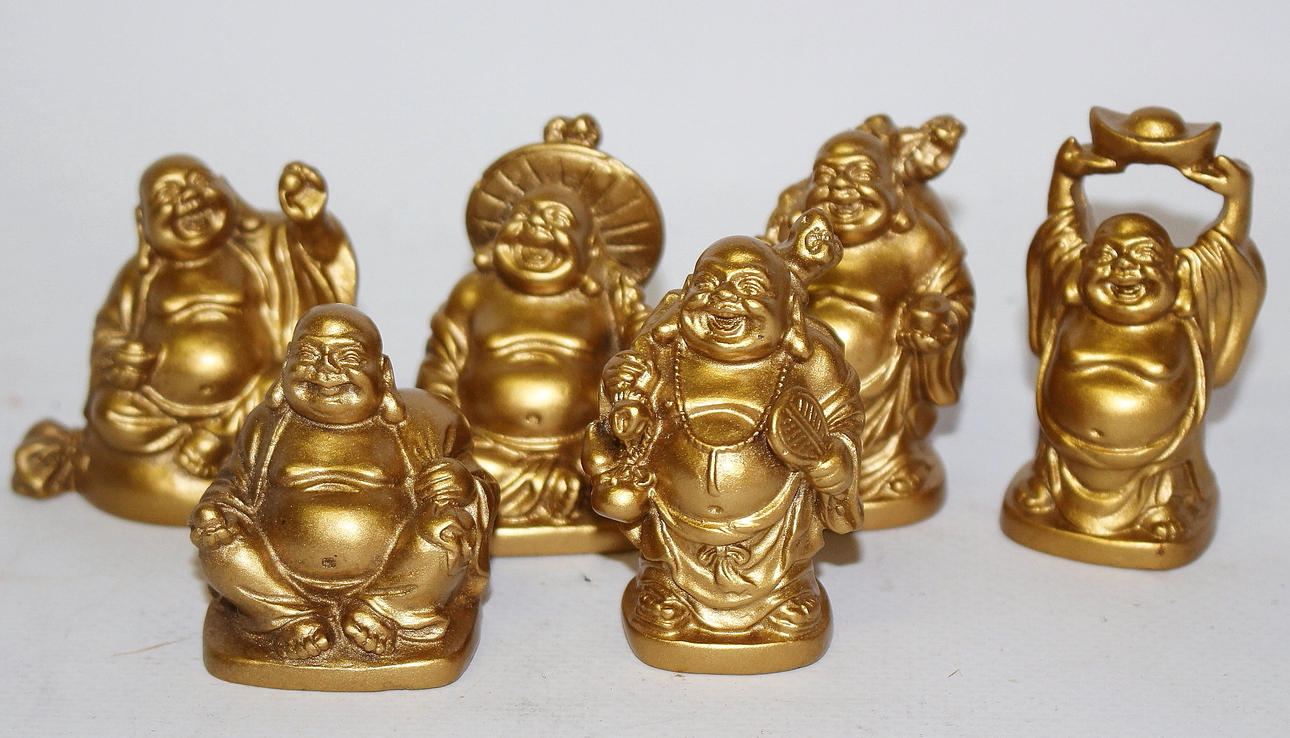 FIGURINER, 6 st Buddha, porslin, Kina, 1900-tal.