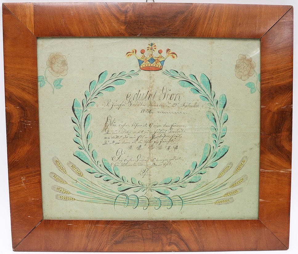 GRATULATIONSTAVLA, daterad 1830, bemålat papper.