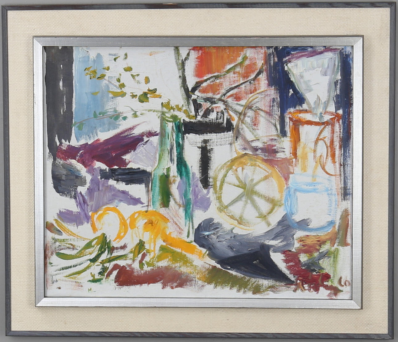 OIDENTIFIERAD KONSTNÄR. Komposition, olja på duk, otydligt signerad och daterad, möjligen Erland Cullberg.