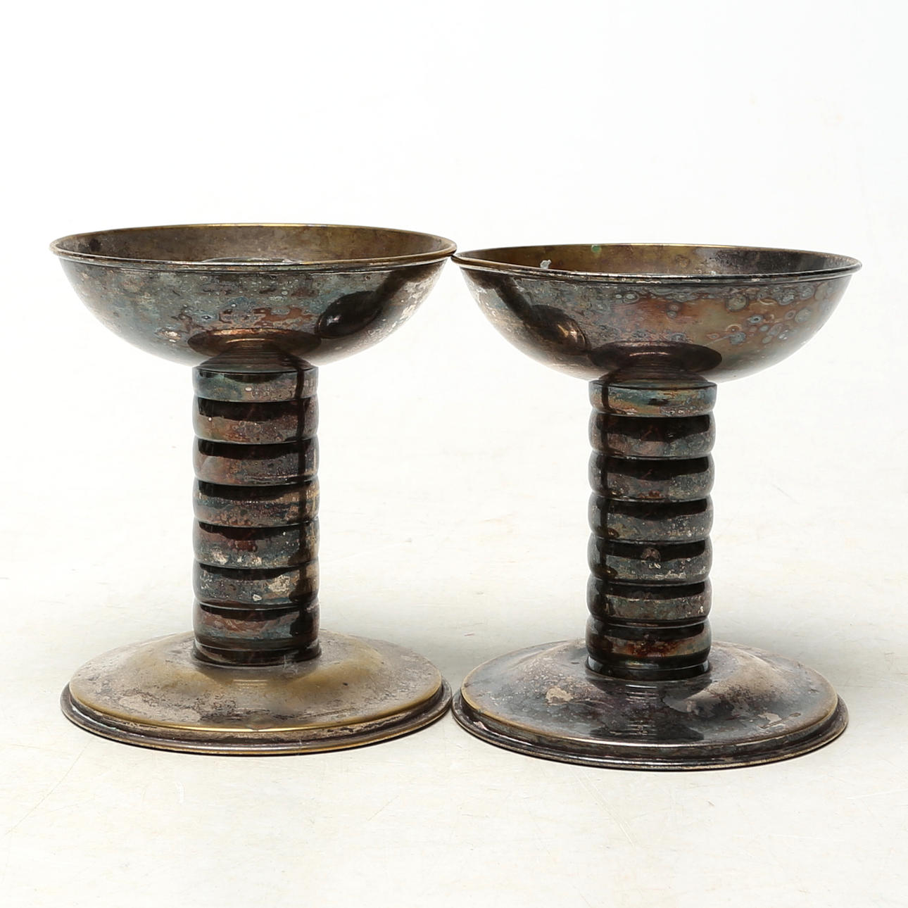 CANDLESTICKS, 1 pair, nickel silver, unstamped.