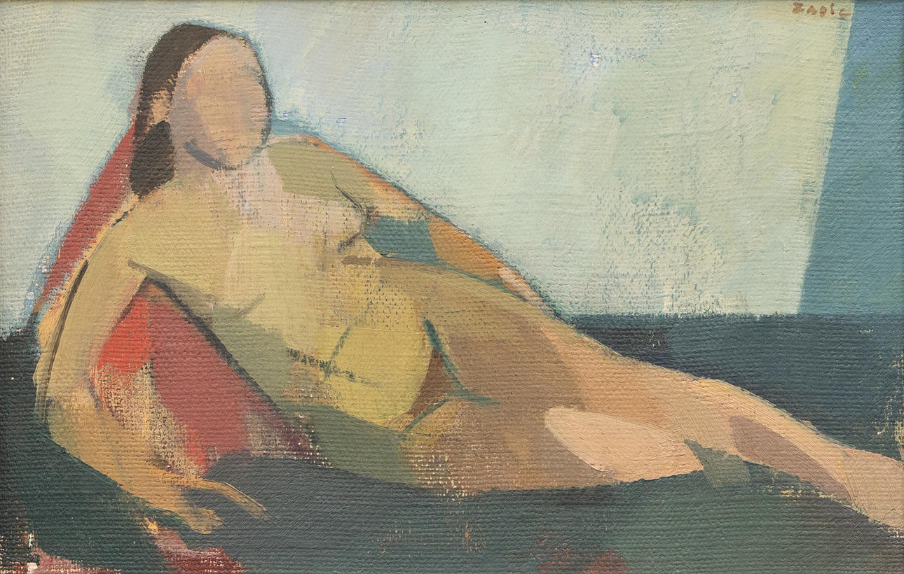 JACQUES ZADIG. Reclining model, oil on canvas, signed.