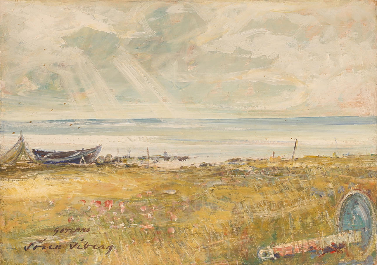 SÖREN VIBERG. Oil on panel, "Gotland", signed.