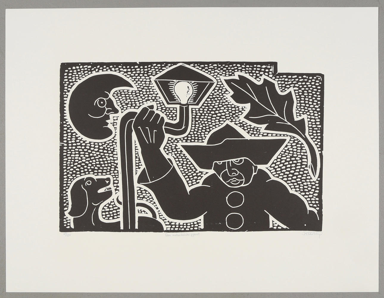 HENRY HEERUP. "Den melankolske Pjerrot", lithograph.