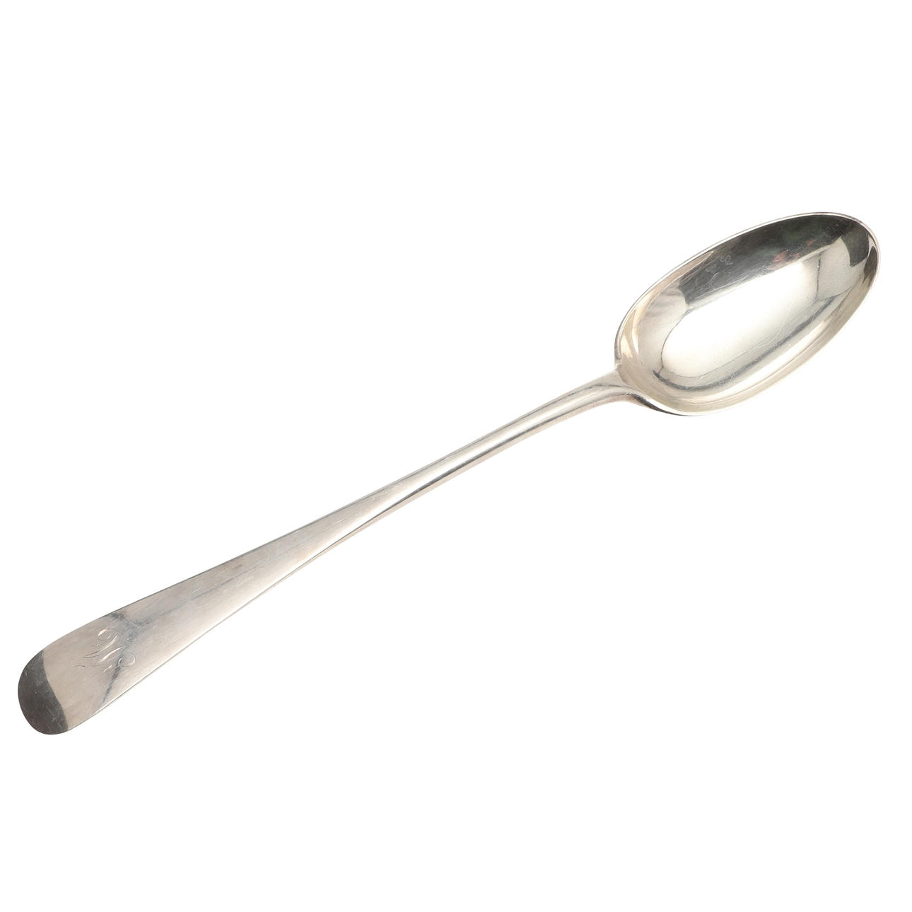 A VICTORIAN OLD ENGLISH PATTERN SILVER SERVING SPOON.