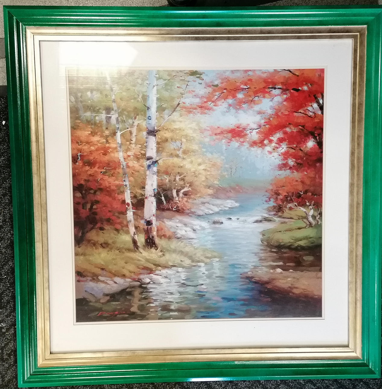 STEPHEN DOUGLAS LARGE PRINT - BIRCH CLEARING & STREAM.