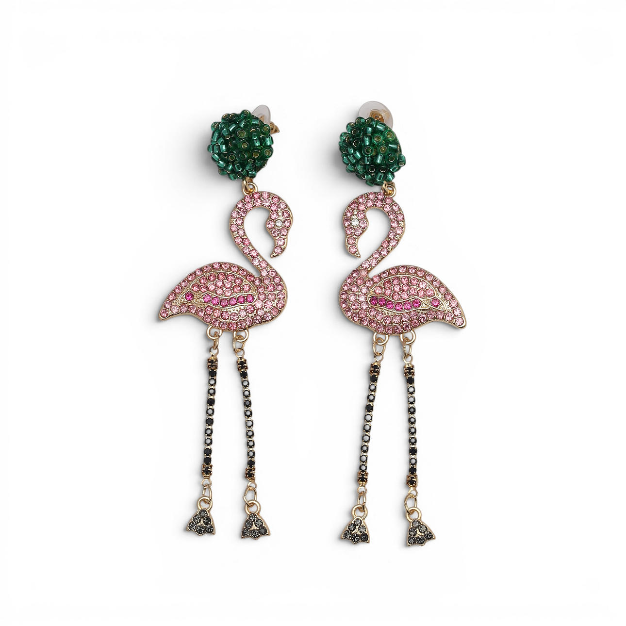 Flamingo-shaped long earrings.