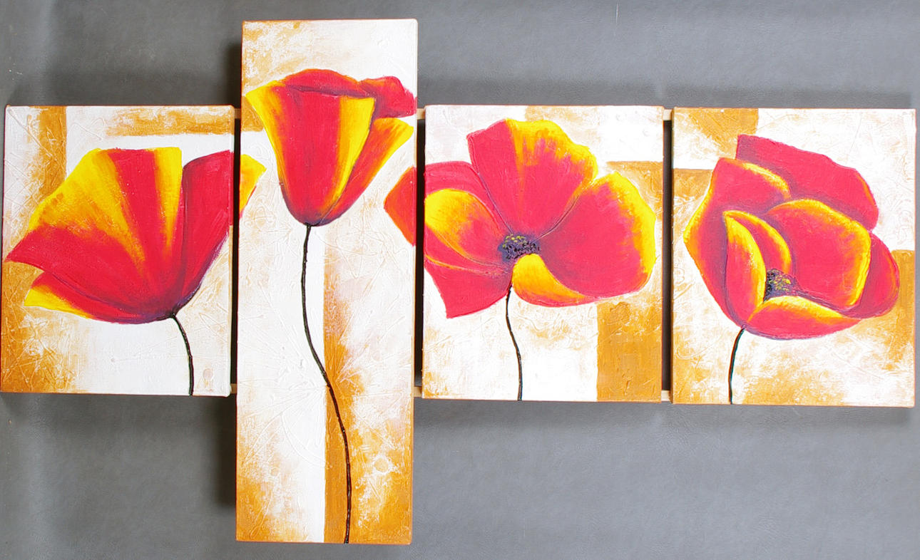 TAVLOR, 3 dekorativa oljemålningar, 2000-tal.