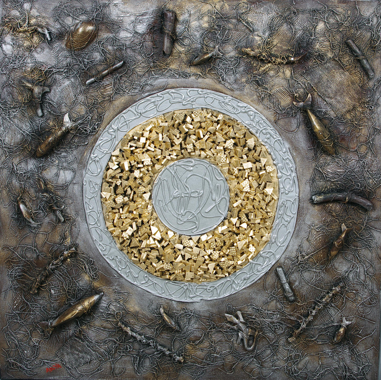 VÄGGRELIEF, förgylld, komposition, 2000-tal.