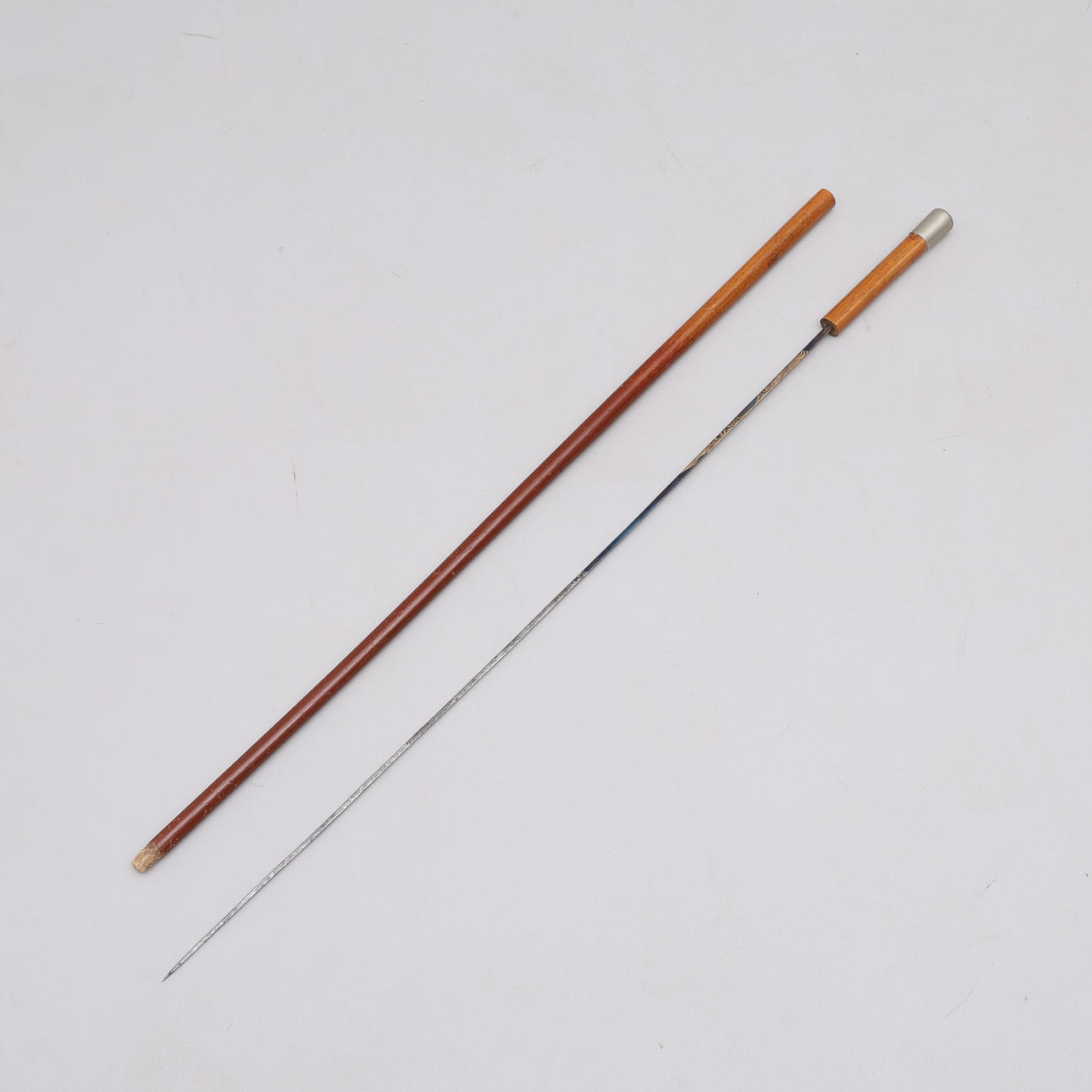 SWORD CANE, STAINED HARDWOOD & PARTIALLY BLUED BLADE, TURN OF THE ...
