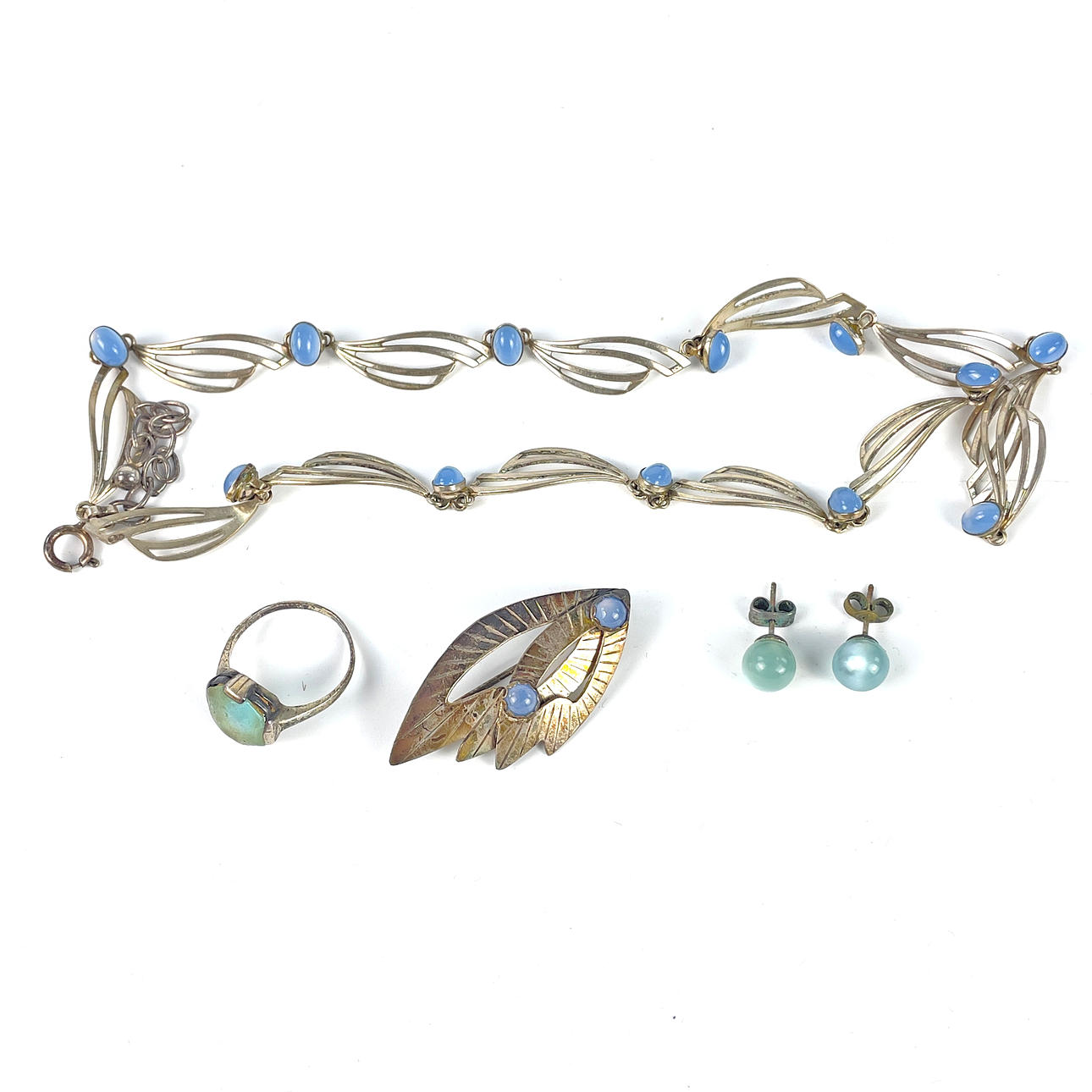 SMYCKEN, silver, med stenar, 1950/60-TAL.