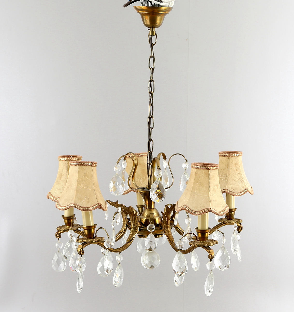 TAKLAMPA, mässing, 5-armad, 1900-tal.