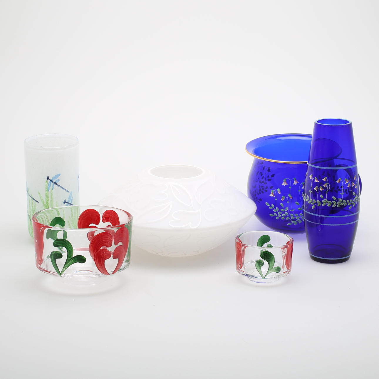 VASER, SKÅLAR, 6 delar, glas, "Duo" Anne Nilsson Kosta Boda, Ingegerd Råman Skruf m m.