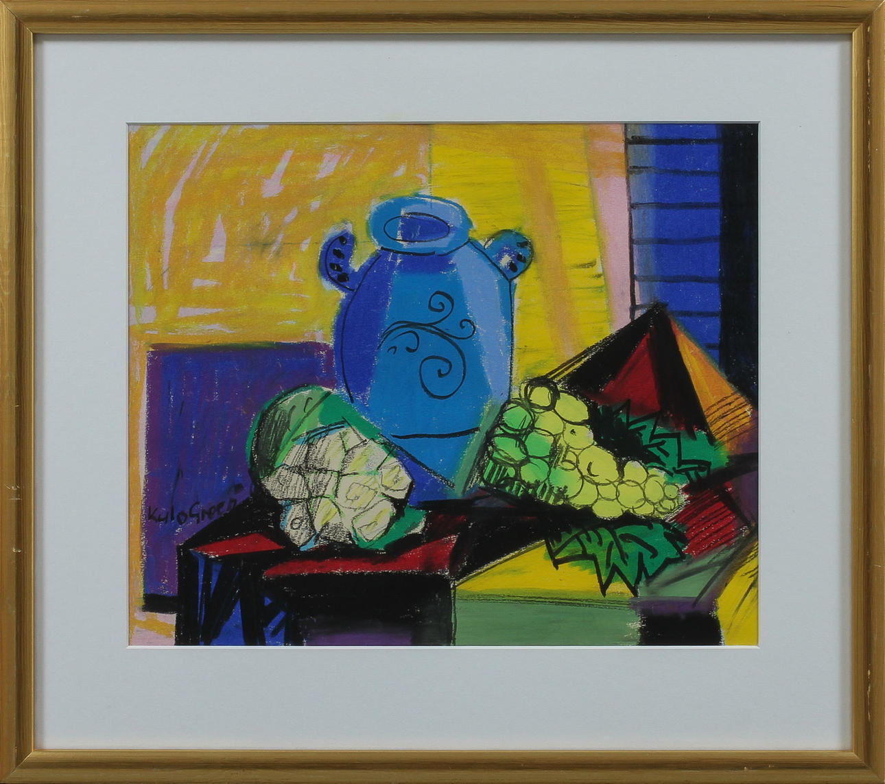 KULO GREEN. Stilleben, pastell, sign.