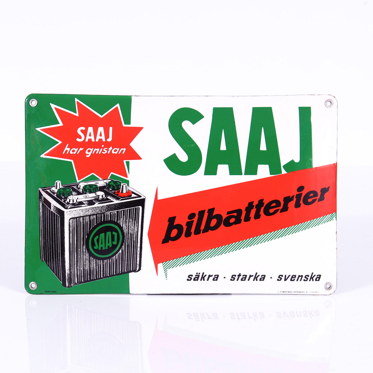 SAAJ BILBATTERIER, emaljskylt, 1930-tal.