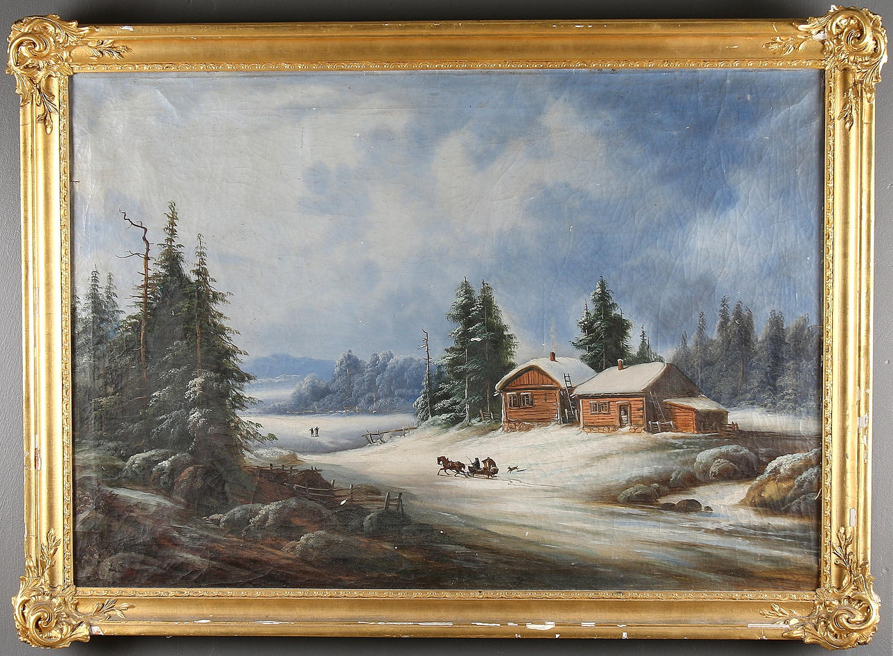 OIDENTIFIERAD KONSTNÄR. Trojka i vinterlandskap, olja på duk, 18/1900-tal.