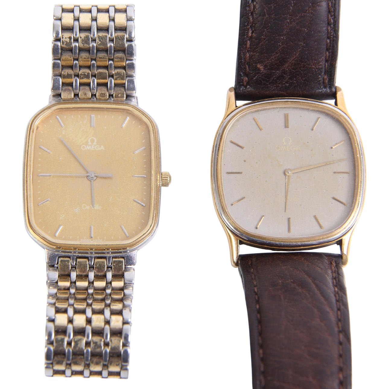OMEGA. Two midsize DeVille men's watches, 1990s (2).