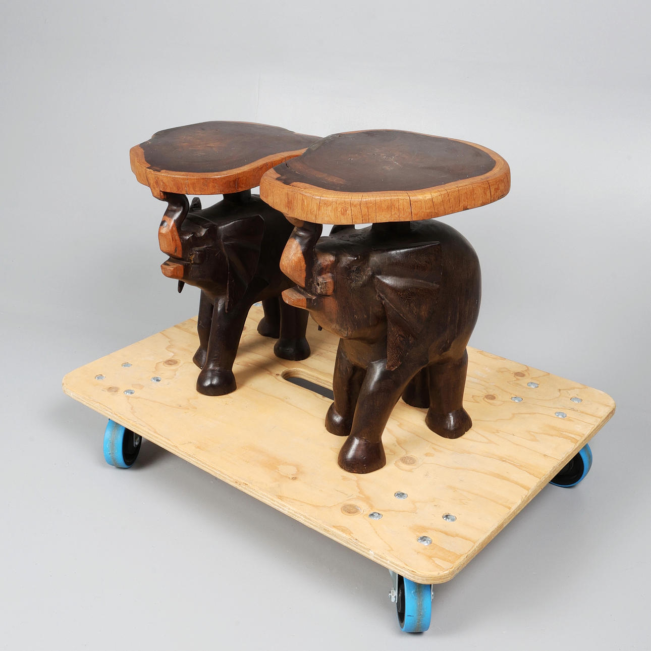 2 AFRICAN CARVED HARDWOOD ELEPHANT STOOLS/LOW TABLES. Ethnographica ...