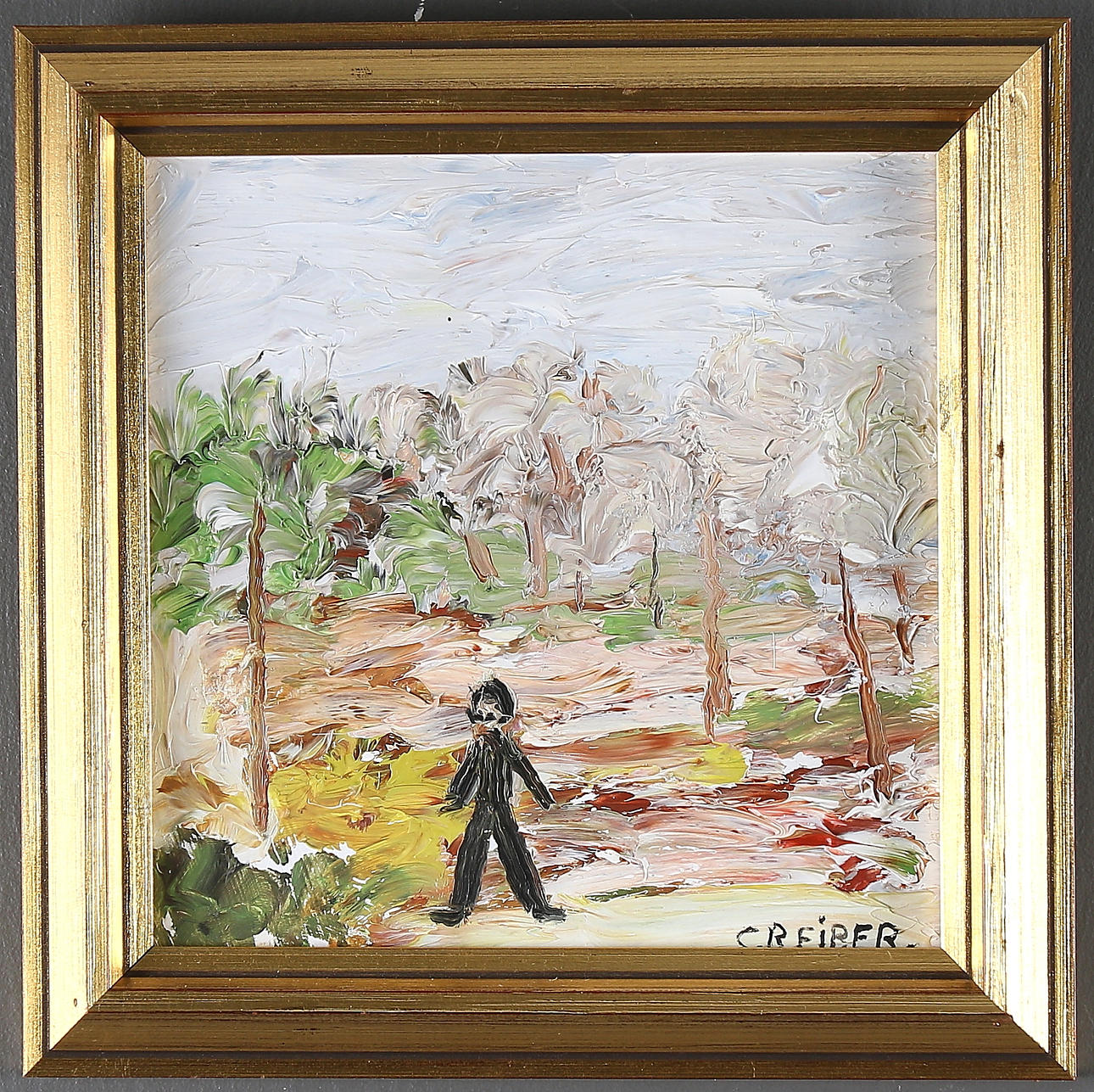 GUNNAR GREIBER. Figurkomposition, olja på pannå, signerad.