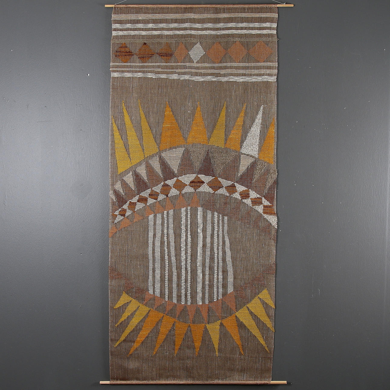 VÄVNAD, transparent, solöga, sannolikt Maija Kolsi-Mäkelä för Helmi Vuorelma Oy, Finland 1950/60-tal. 170 x 70 cm.