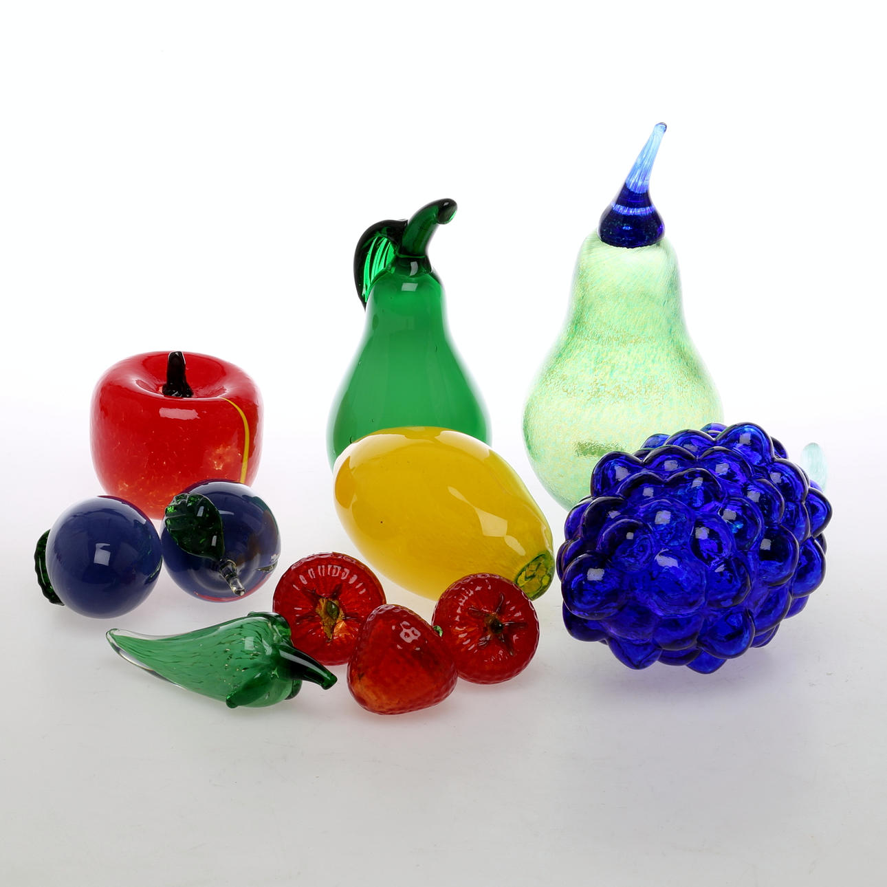 GLASFRUKTER/GRÖNSAKER, 11 st, glas, bla. Inger Sahlin, Kosta Boda.