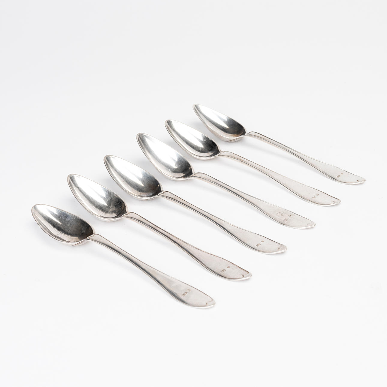 TEASPOONS, 6 pcs, silver, Svensk spetsig pattern, various makers, 19th century.