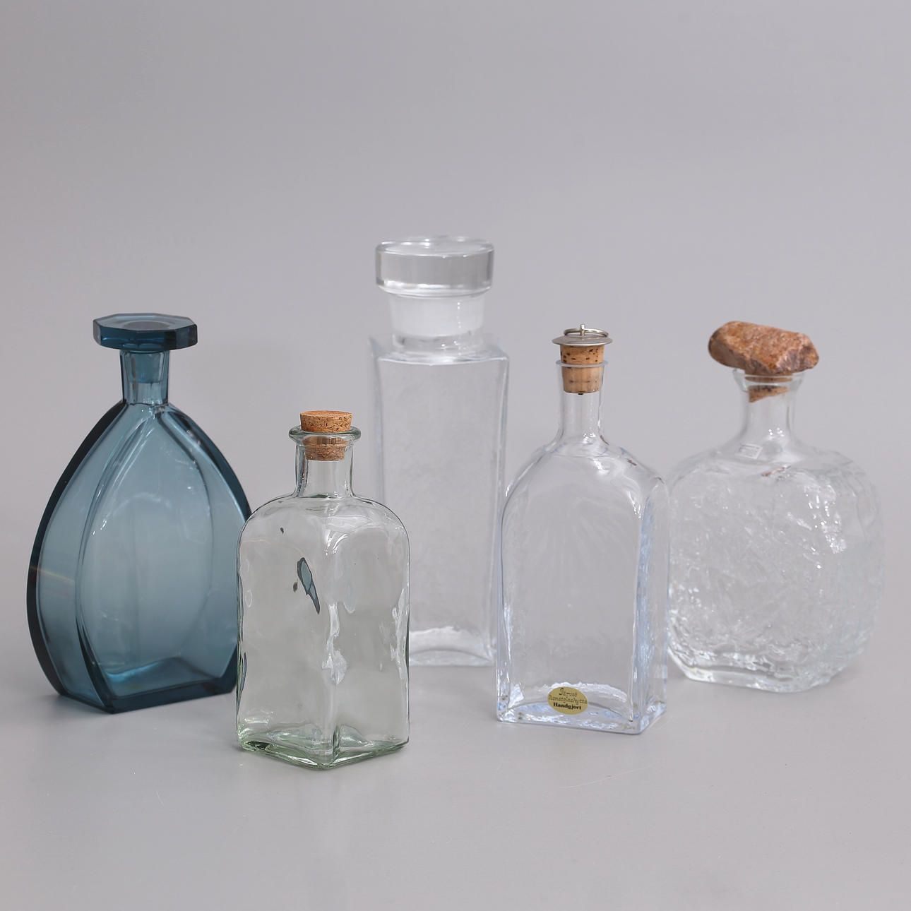 FLASKOR, 5 st, glas, Kosta, Pukeberg m.m.