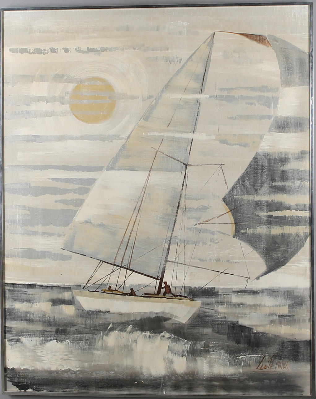 LEE REYNOLDS. Segelbåt, blandteknik på duk, signerad.