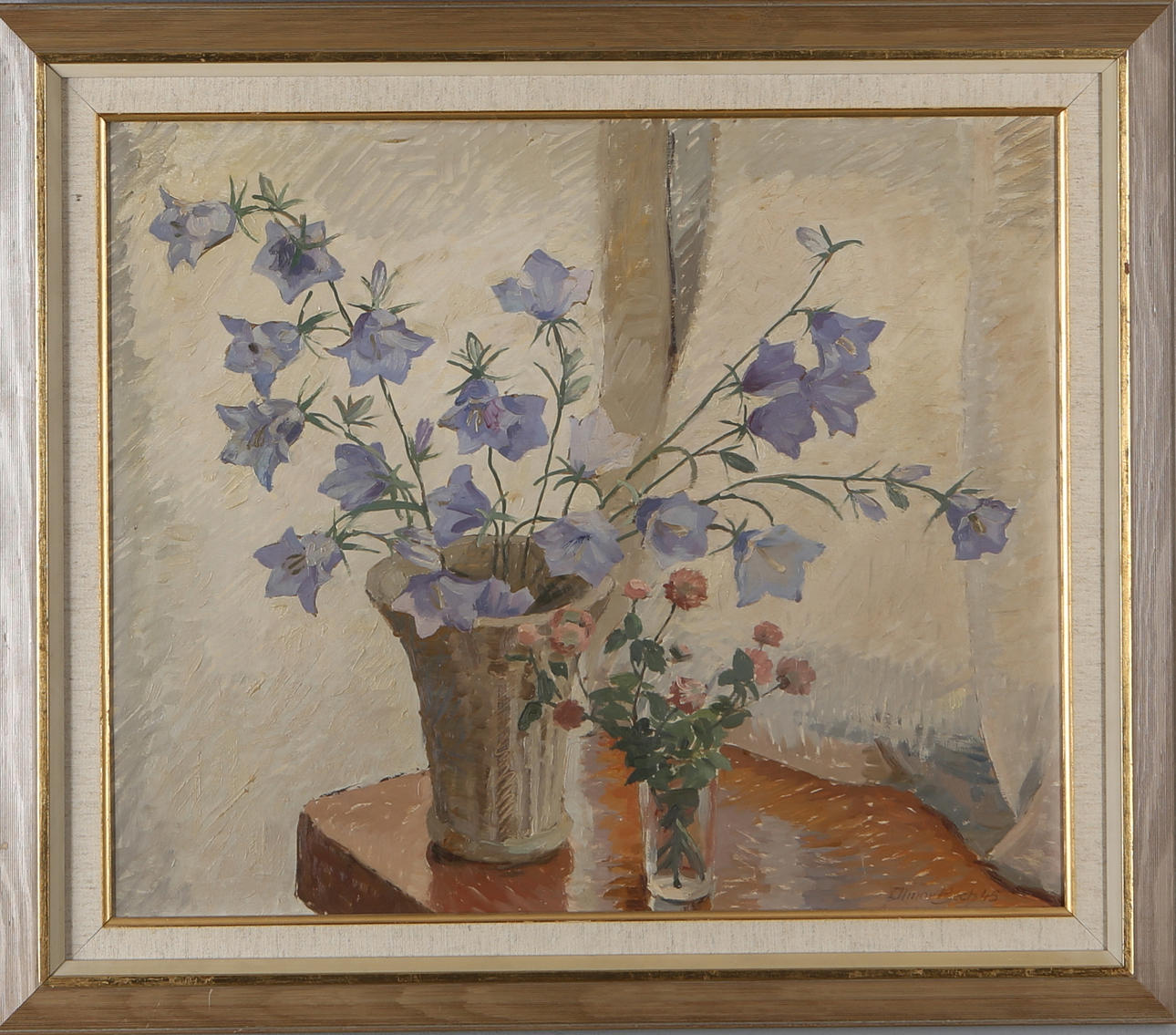 ALMAR BECH. Olja på pannå, blomsterstilleben, signerad och daterad 45.