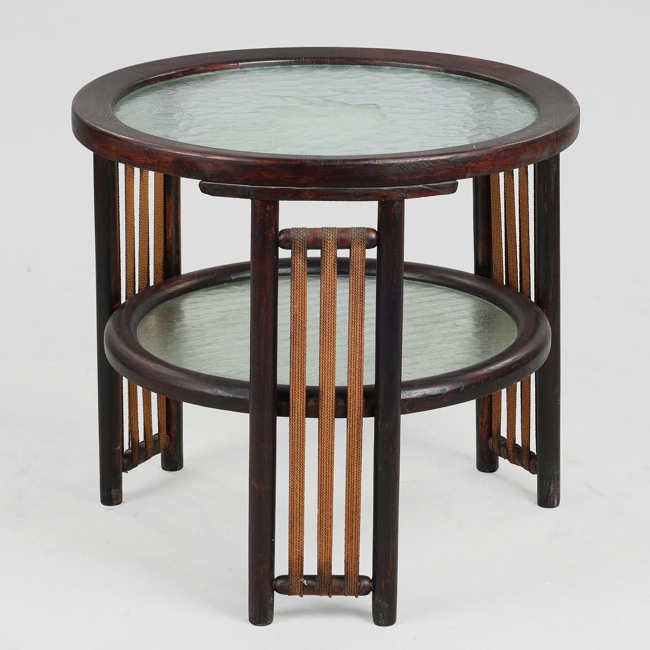 Side table in dark-stained pine with stringing and glass tops, 1940s ...