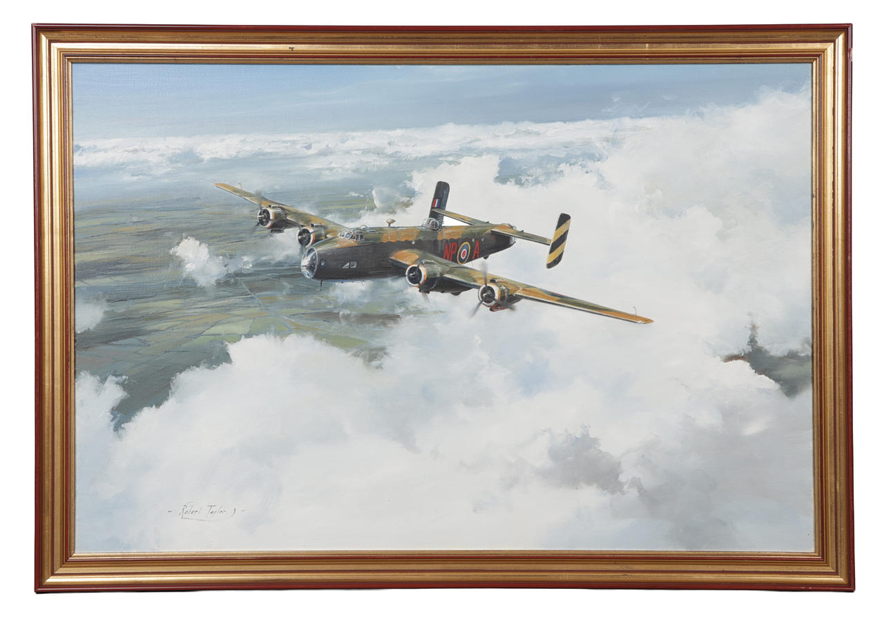 PAINTING OF A HALIFAX BOMBER, OIL ON CANVAS, BY ROBERT TAYLOR. Weapons ...