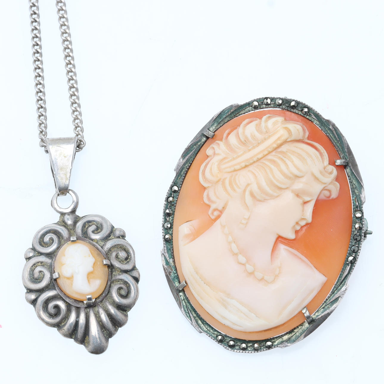 PENDANT & BROOCH, silver with shell cameo.