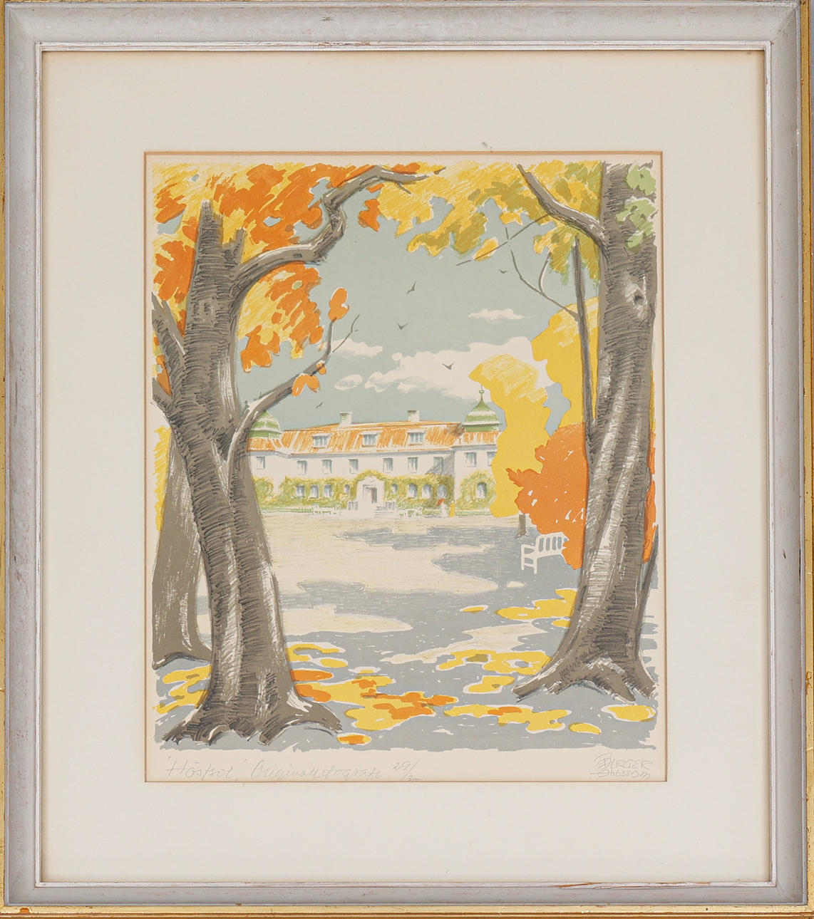 BIRGER OLSSON. Originallitografi, " Höstsol ", signerad.