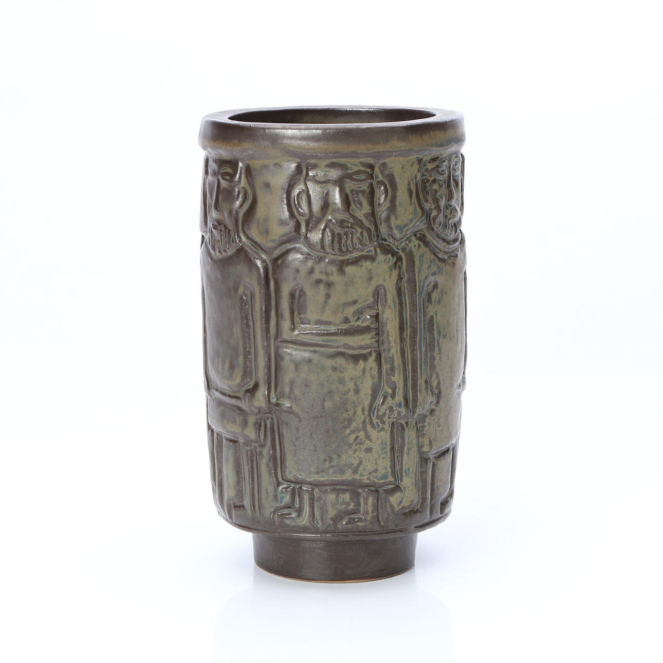 ÅKE HOLM. VASE. Glazed stoneware. Decorated with figures in relief