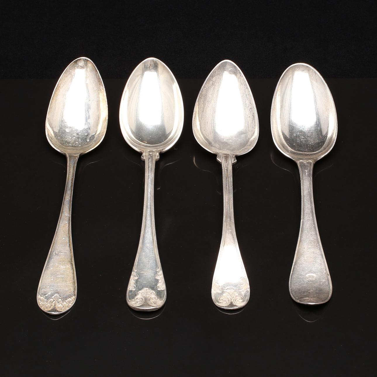 MATSKEDAR, 4 st, silver, bl, a Olof Rober Lundgren, Åbo, 1782.