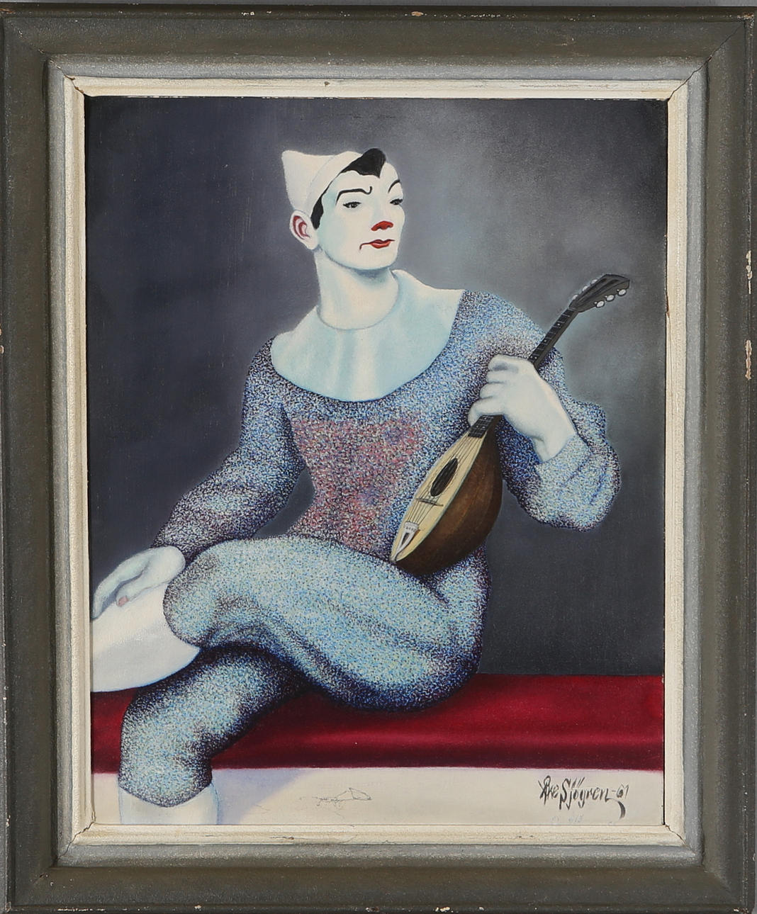 ÅKE SJÖGREN. Clown, olja på pannå, signerad samt daterad -61.