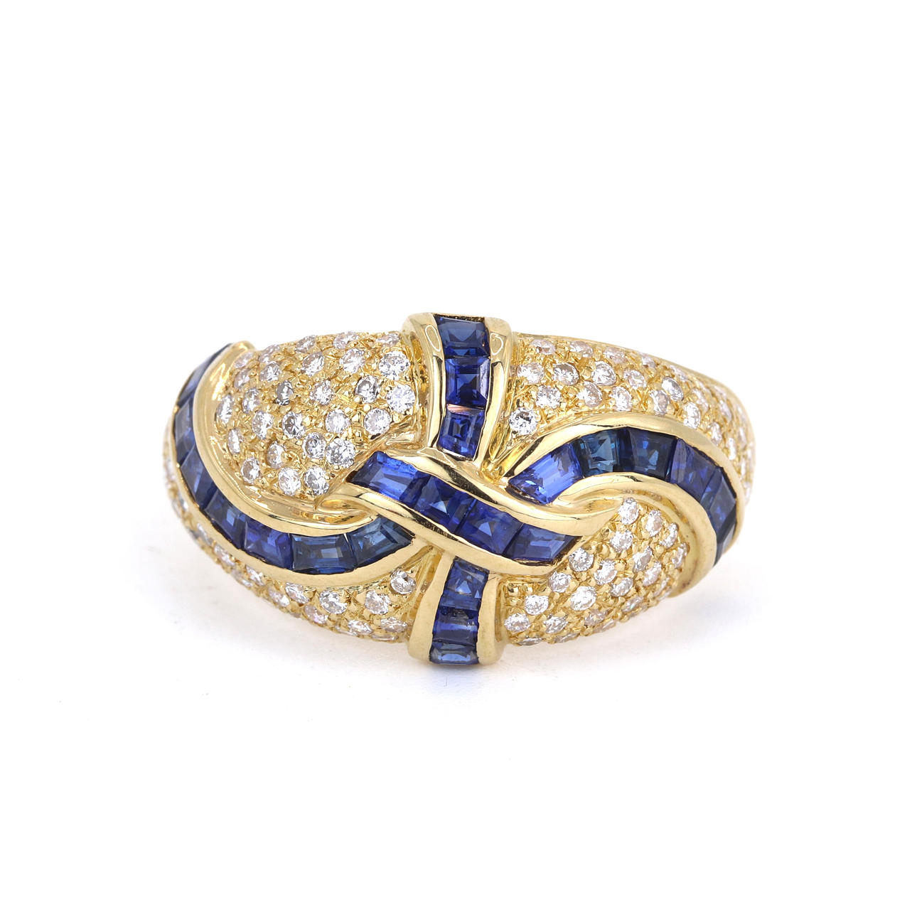 18CT GOLD SAPPHIRE & DIAMOND SET RING.