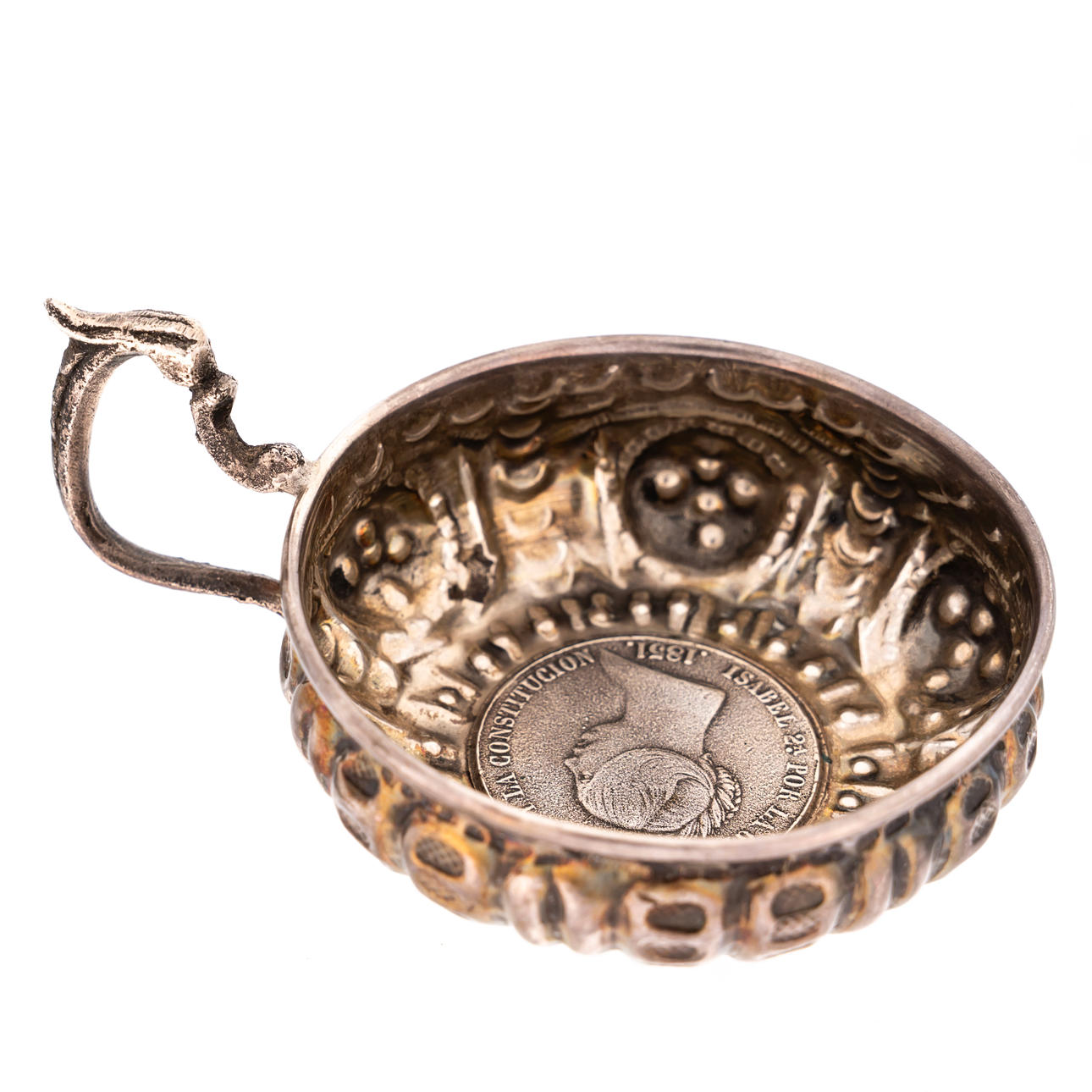 TASTEVIN. Silver med infällt mynt Spanien 1851.