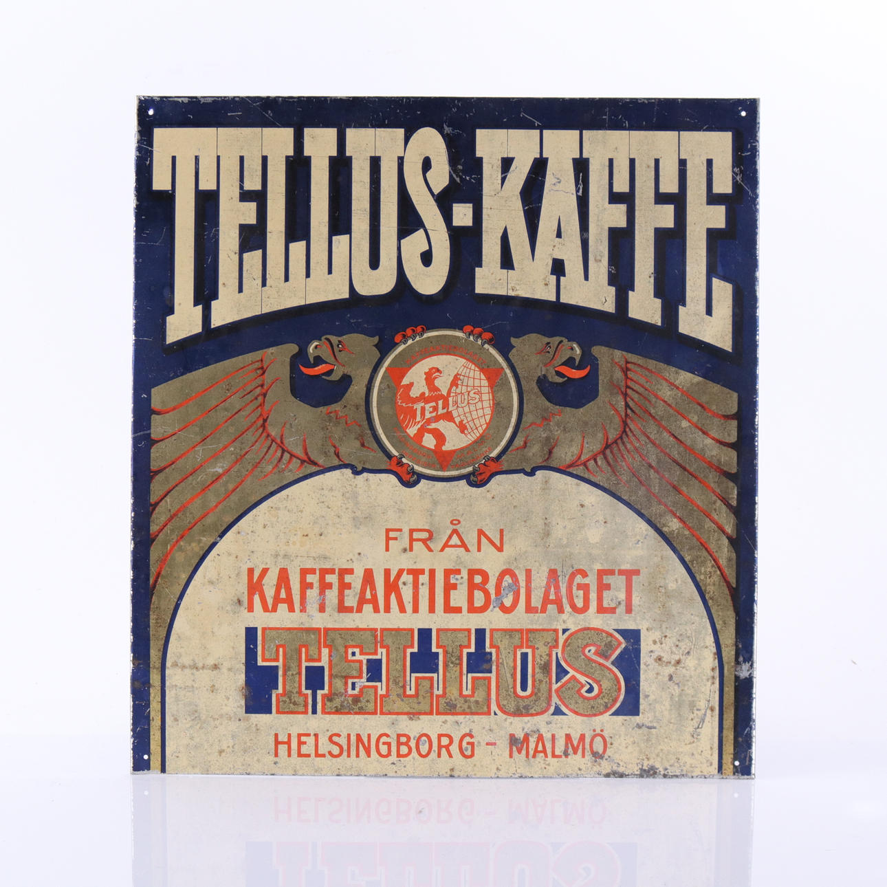 TELLUS KAFFE, plåtskylt, ca 1920-tal.