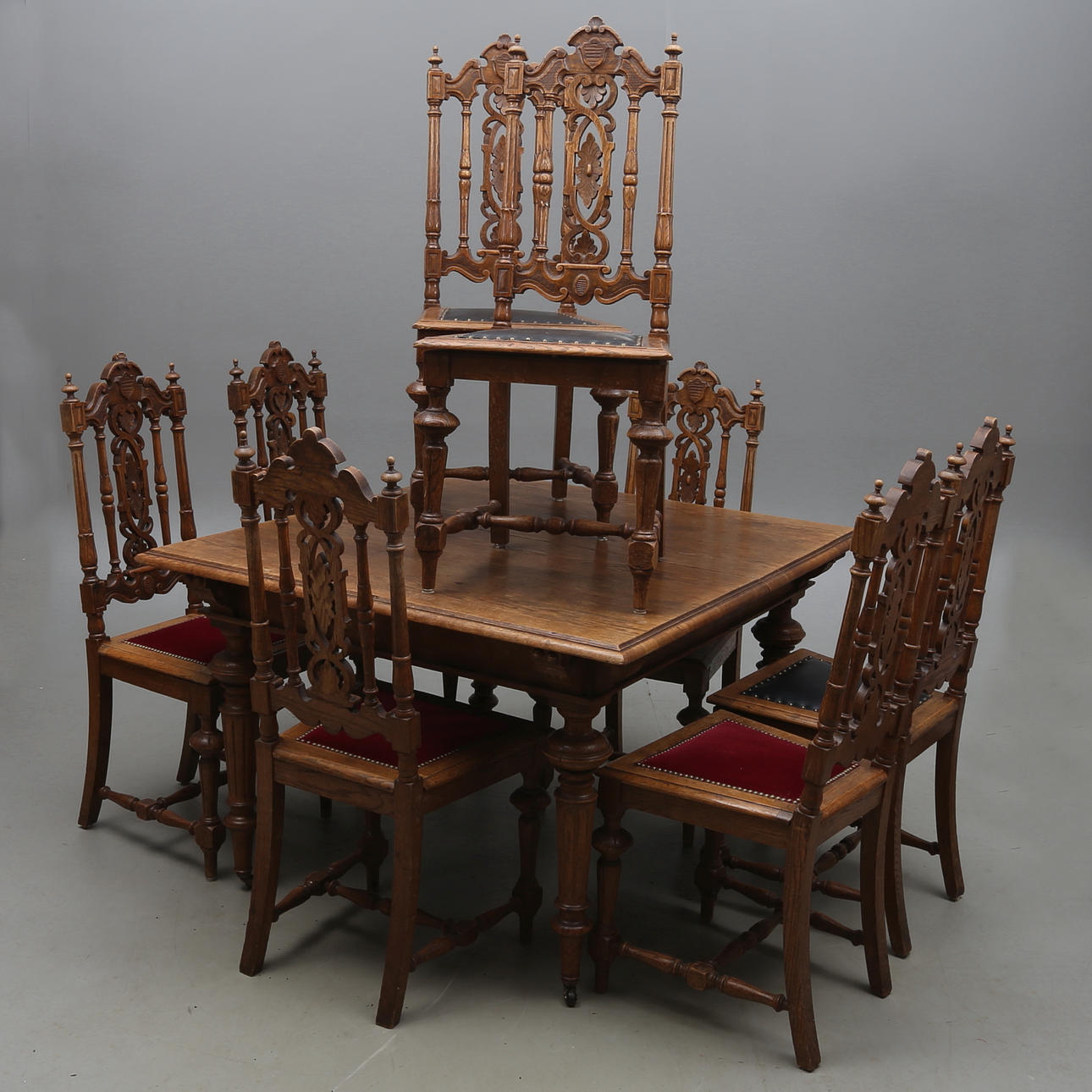 MATGRUPP, 9 delar, ek, nyrenässans, omkring 1900.