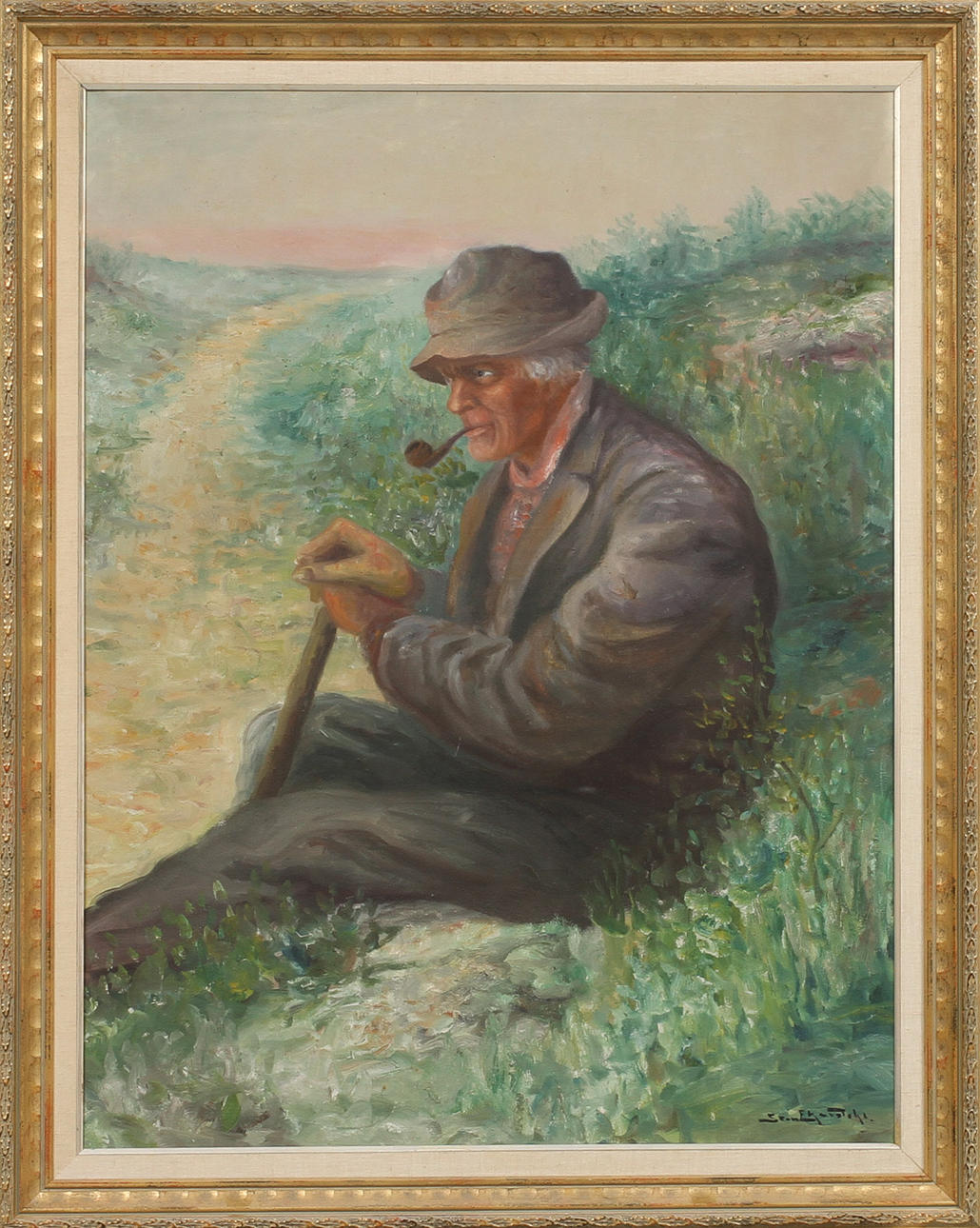 STEN EKENDAHL. Man med pipa, olja på duk, signerad.